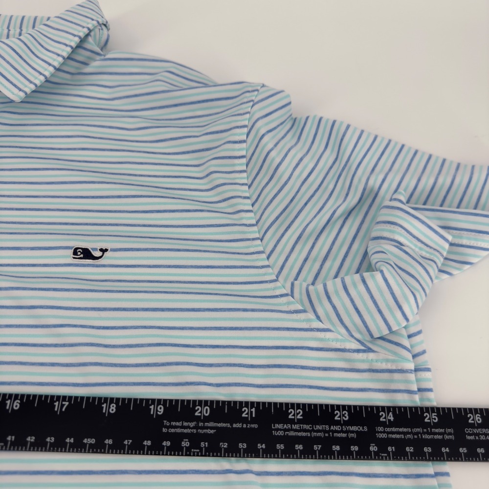 Vineyard Vines Mens XL On The Go Sankaty Polo Shirt Blue Stripe Whale Logo - Picture 6 of 7